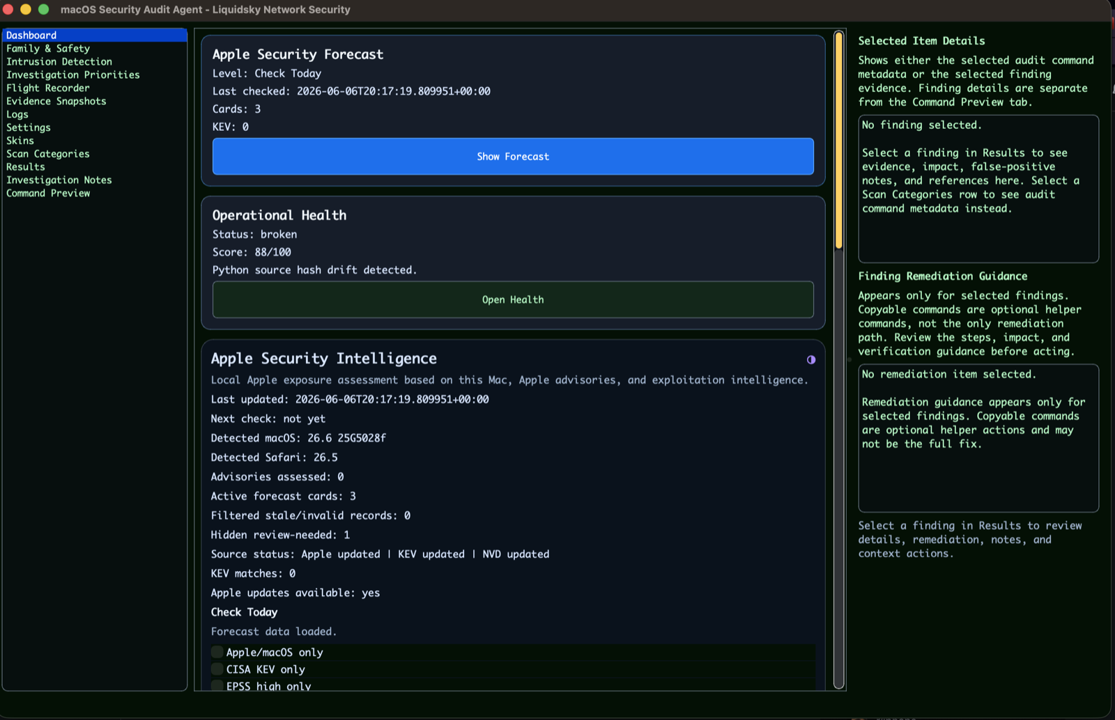 Apple Security Forecast view in macOS Security Audit Agent