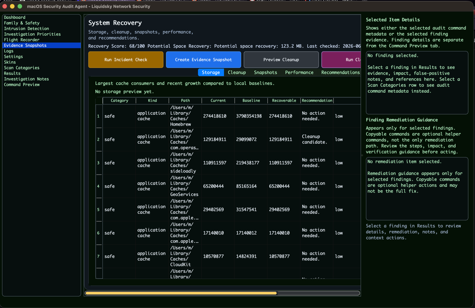 System Recovery view in macOS Security Audit Agent